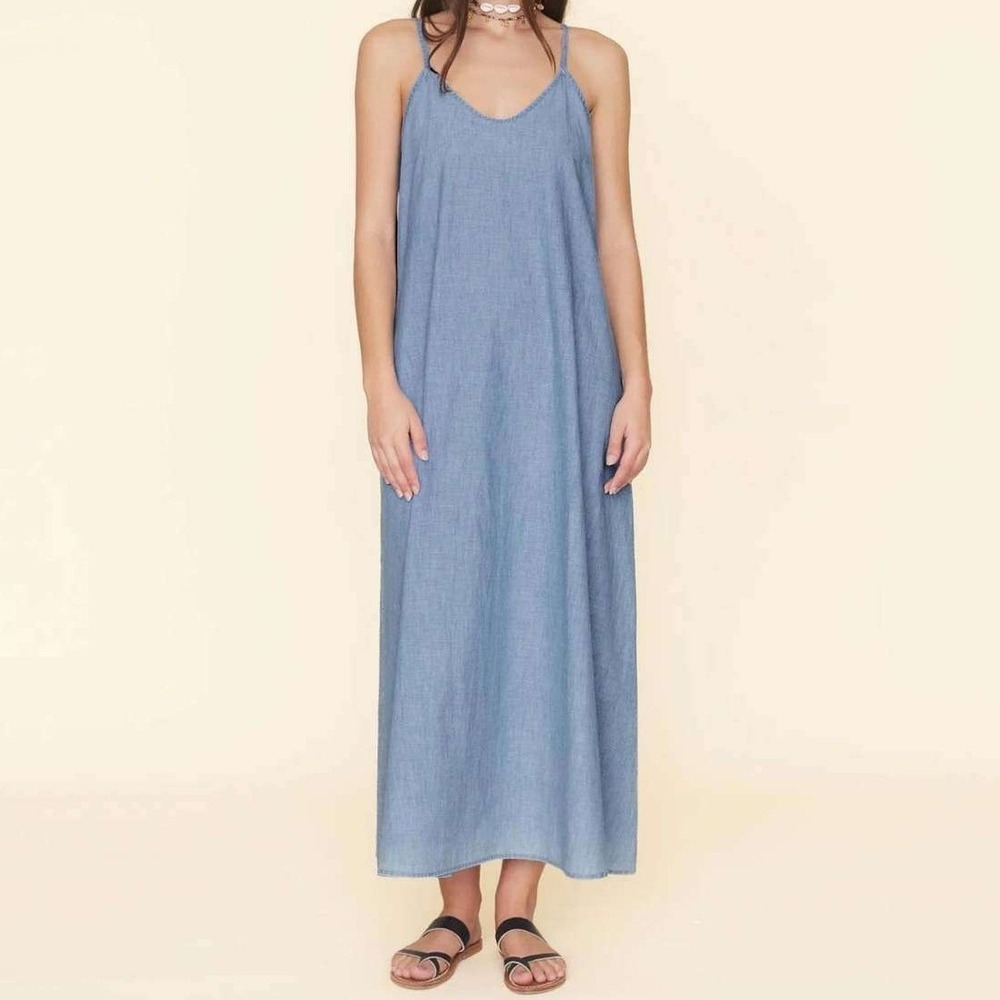 Xirena Dusty Blue Teague Dress Maxi Cotton Chambray